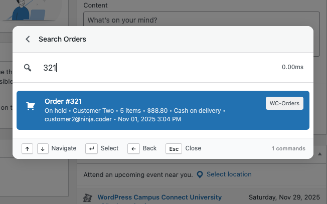 View specific order on command list